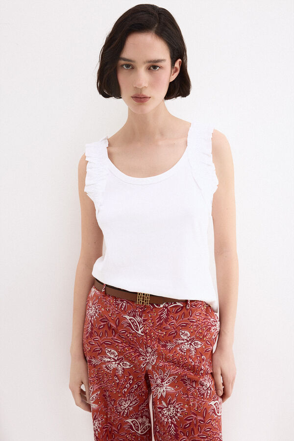 Pedro del Hierro T-shirt al&ccedil;as com folhos Branco