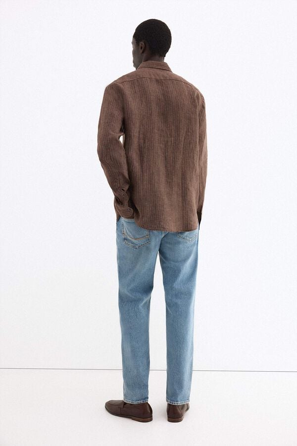 Pedro del Hierro Italian linen striped shirt Brown