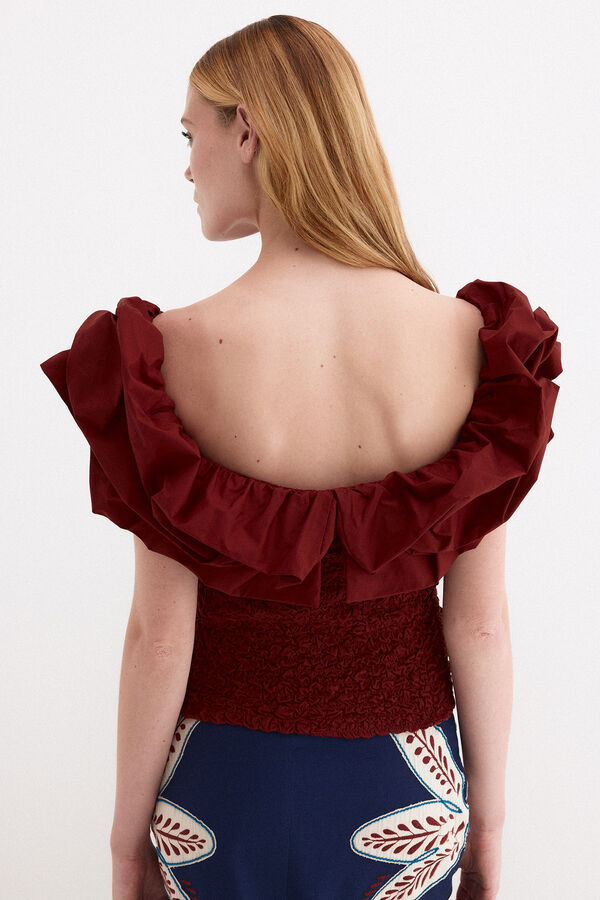 Pedro del Hierro Ruffled T-shirt Burgundy