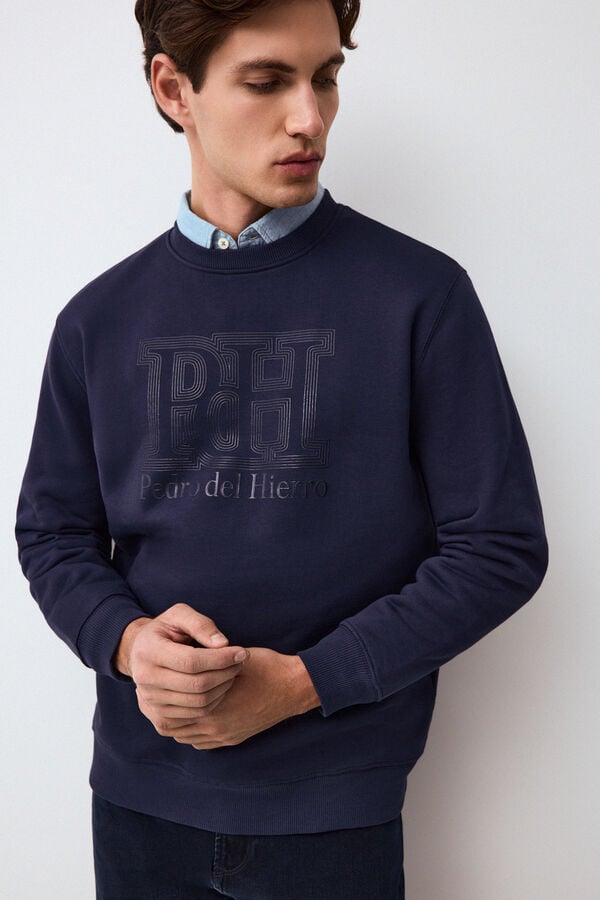 Pedro del Hierro Crew neck logo sweatshirt Blue