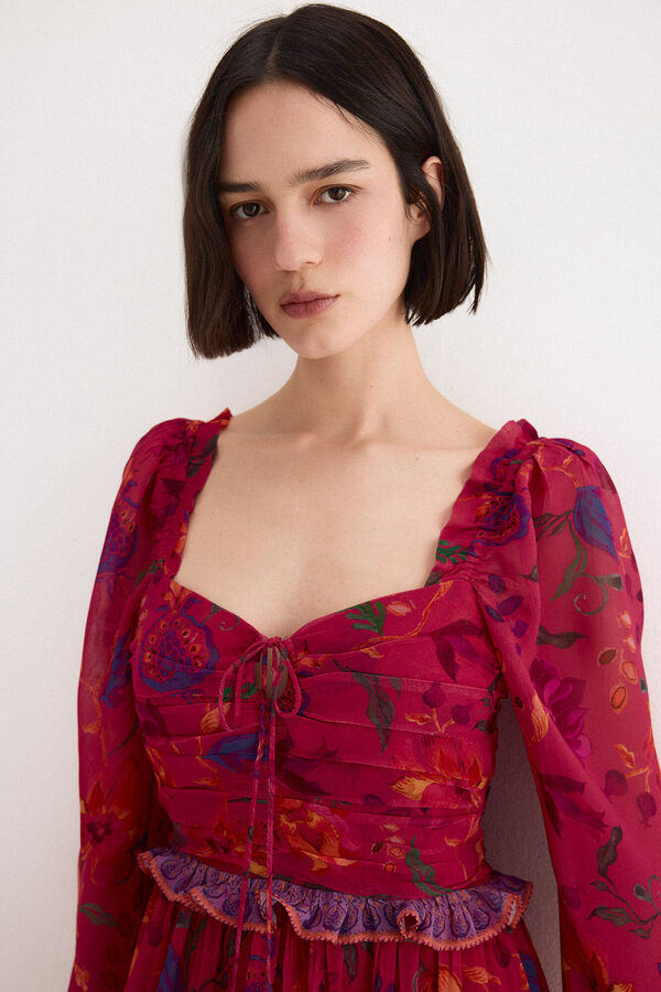 TFP by Tamara Falc&oacute; Vestido comprido estampado floral Vermelho