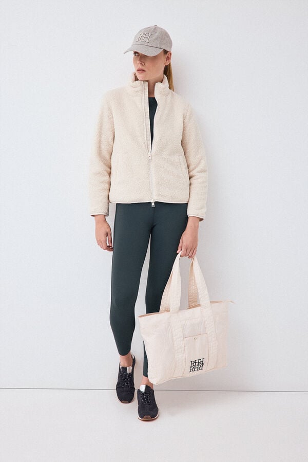 Pedro del Hierro Faux leather short parka Ecru