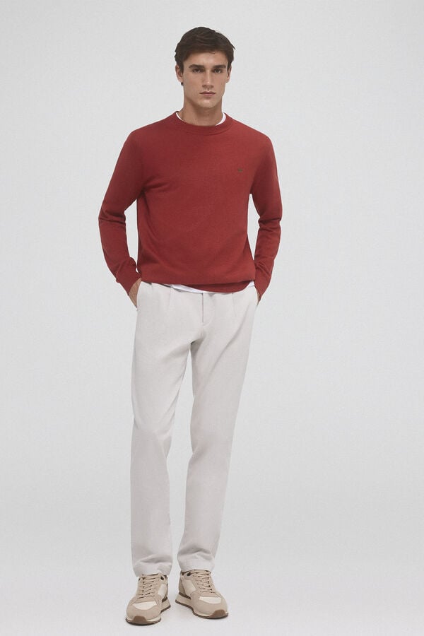 Pedro del Hierro Jersey algodón seda cashmere cuello redondo Rojo