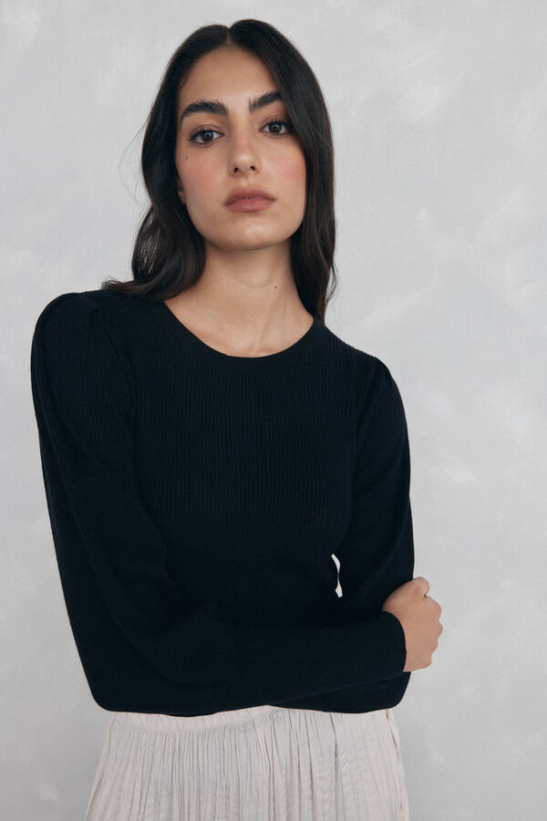 Pedro del Hierro Ribbed puffed-sleeve jumper Black
