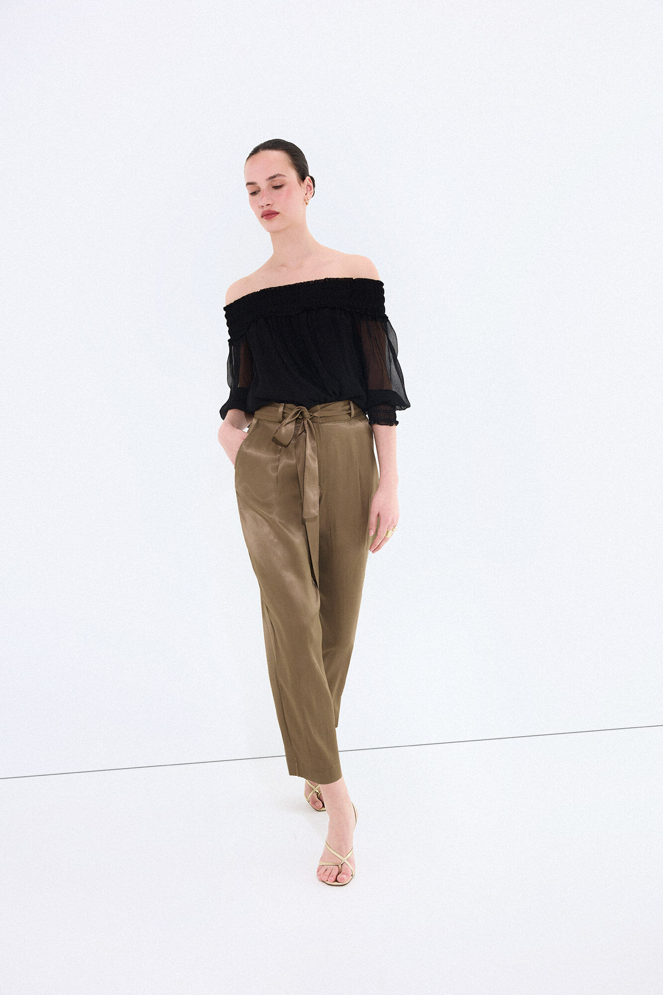 Pedro del Hierro Green satin trousers