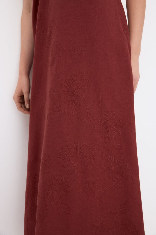 Pedro del Hierro Embroidered floral midi dress Brown