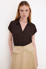 Pedro del Hierro Satin-finish short sleeve blouse Brown