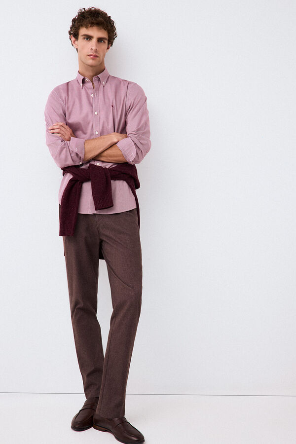 Pedro del Hierro Houndstooth micro shirt Burgundy