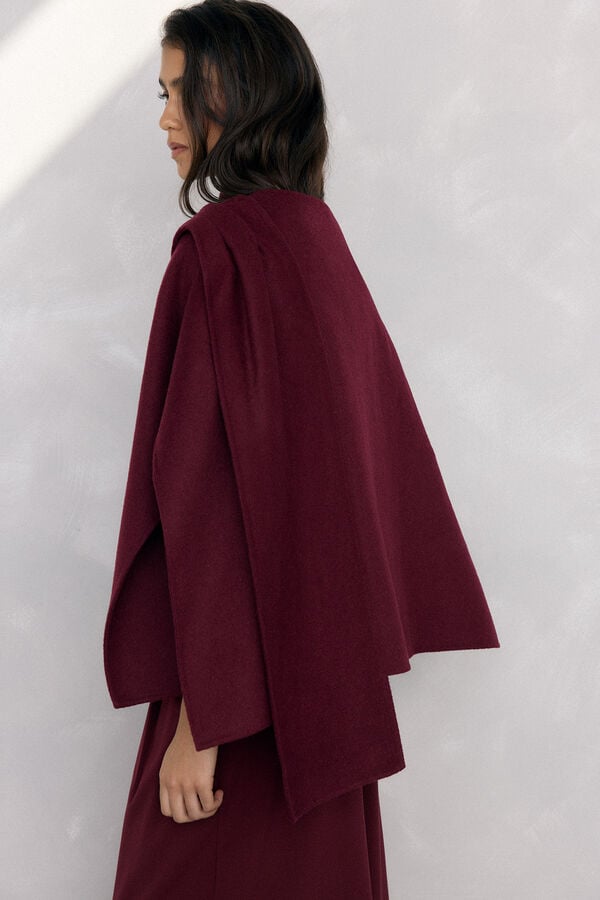 Pedro del Hierro Double-sided pierced wool cape Burgundy