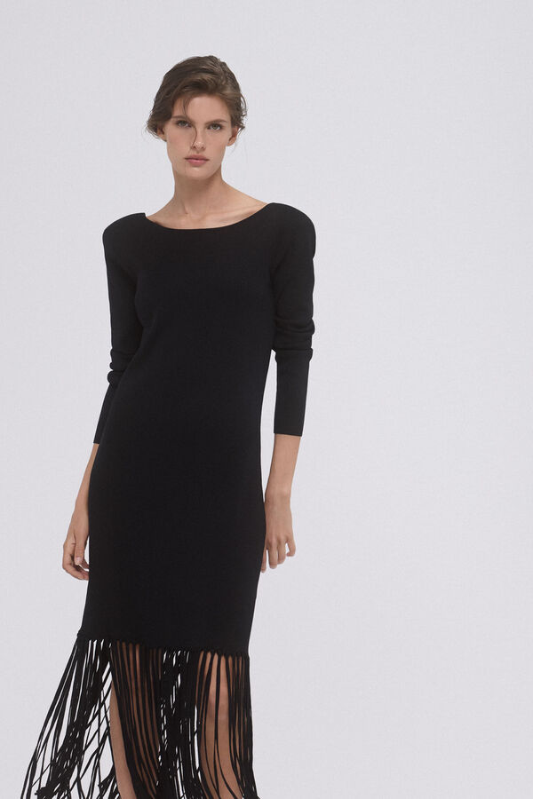 Pedro del Hierro Vestido tricot com franjas Preto