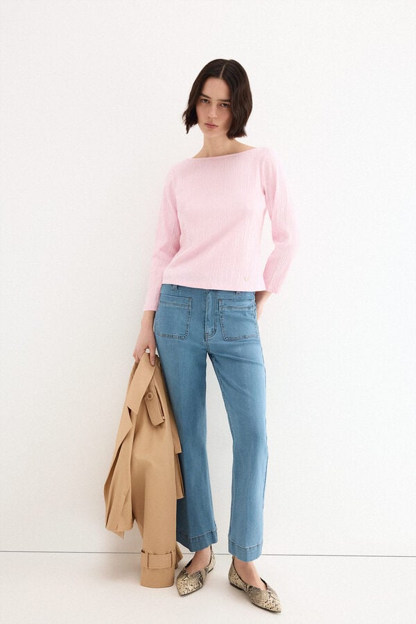 Pedro del Hierro Crinkled boat neck top Pink