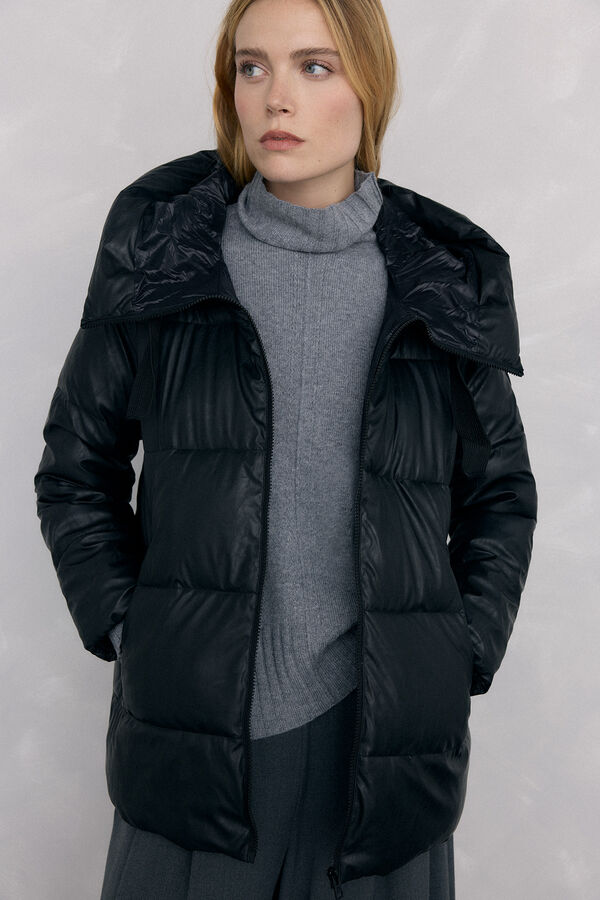 Pedro del Hierro Leather effect parka Black