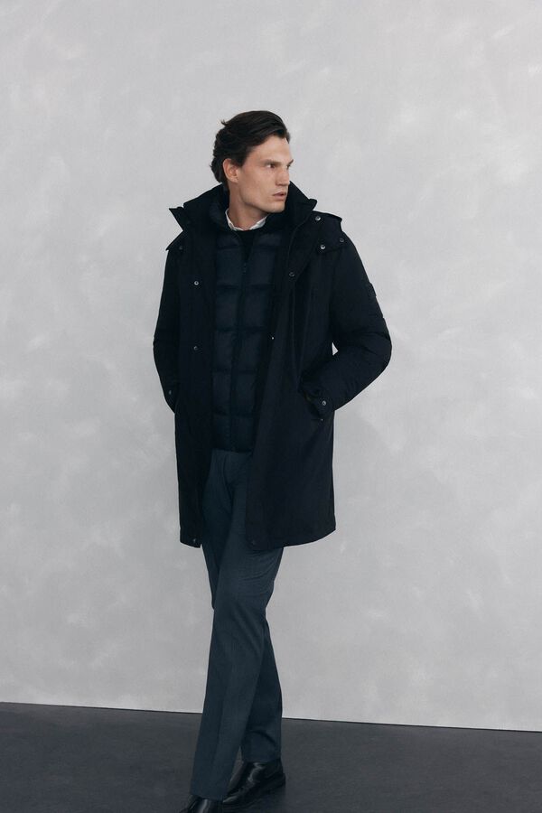 Pedro del Hierro Long parka with hood and views Black
