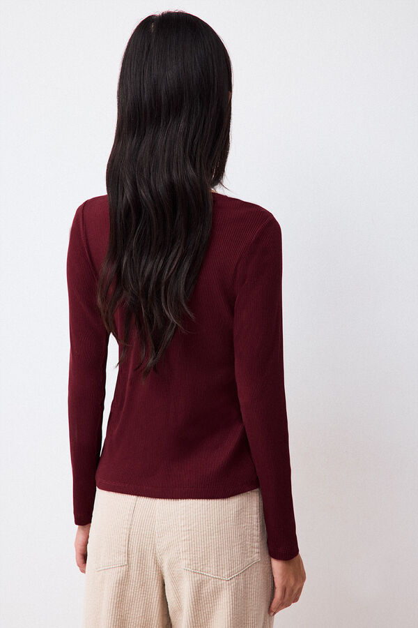 Pedro del Hierro Long-sleeved ribbed T-shirt Burgundy
