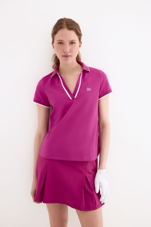 Pedro del Hierro Polo manga curta gola em bico P&uacute;rpura