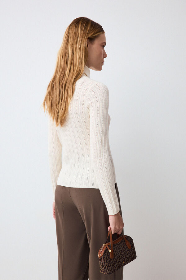 Pedro del Hierro Basic cross-knit funnel neck jumper Ecru