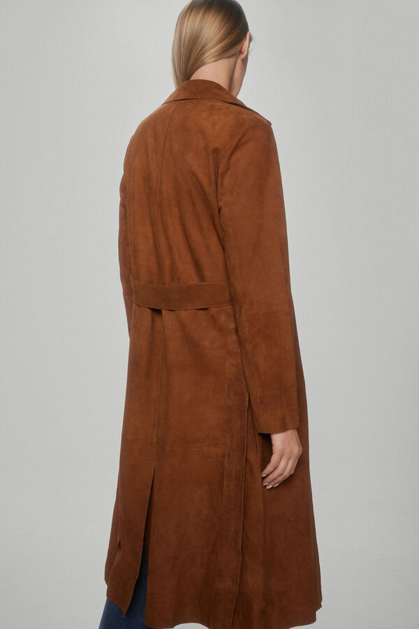 Pedro del Hierro Long suede buttoned trench coat Beige