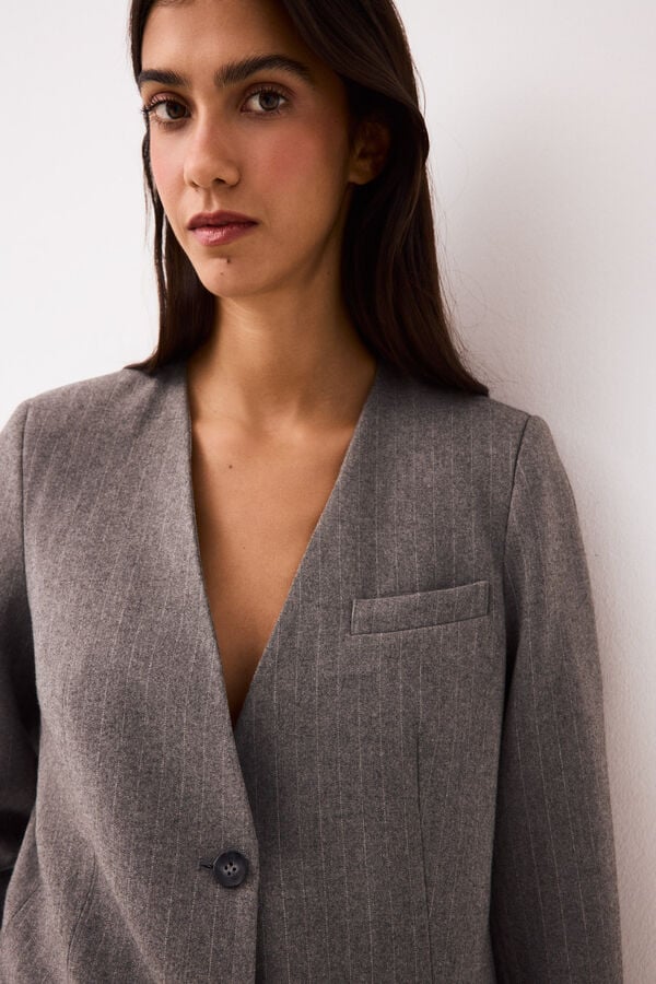 Pedro del Hierro Pinstripe lapel-less blazer Grey