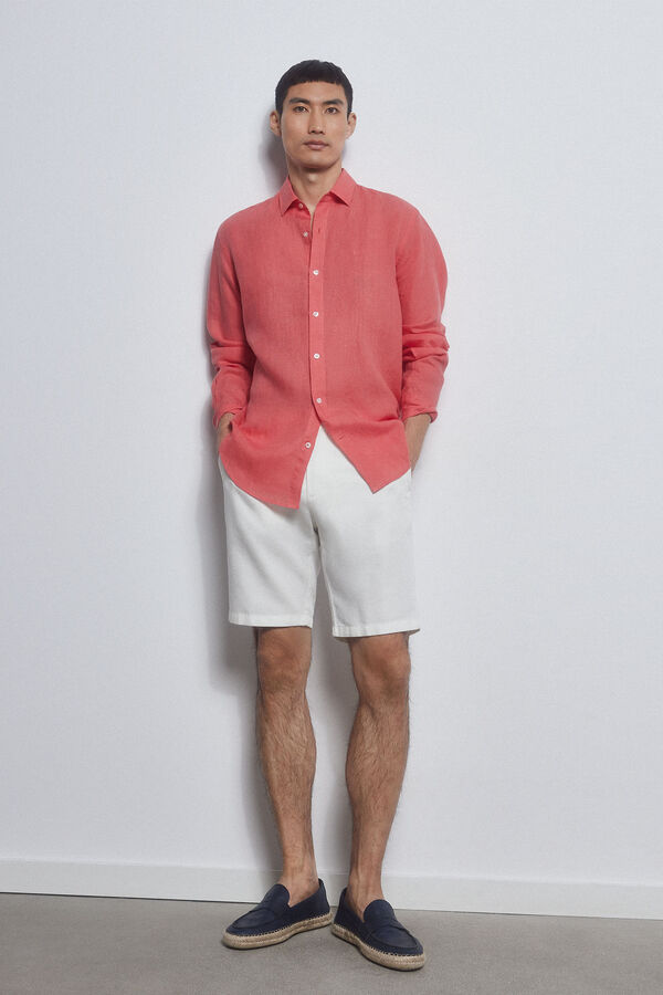 Pedro del Hierro Plain linen shirt Coral