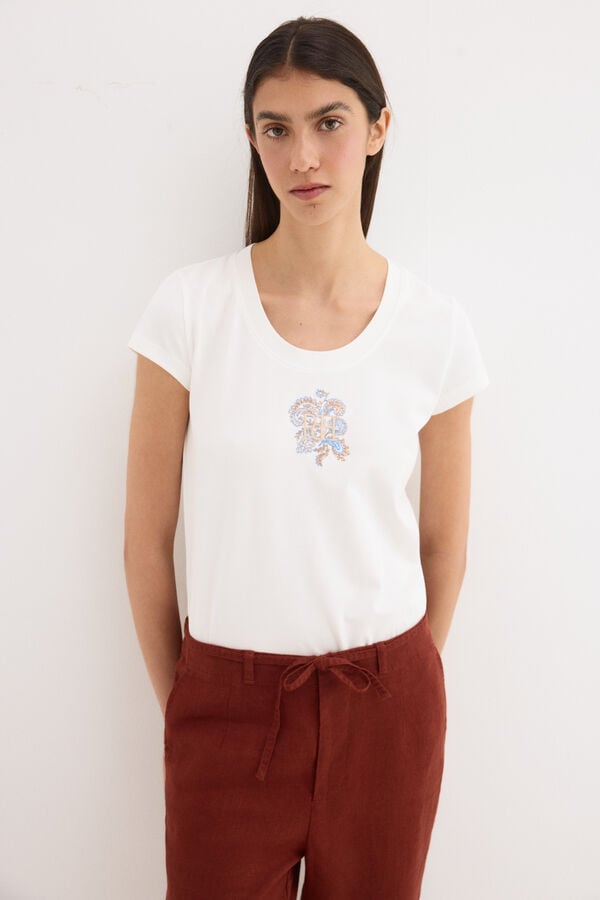 Pedro del Hierro Embroidered short sleeve T-shirt White