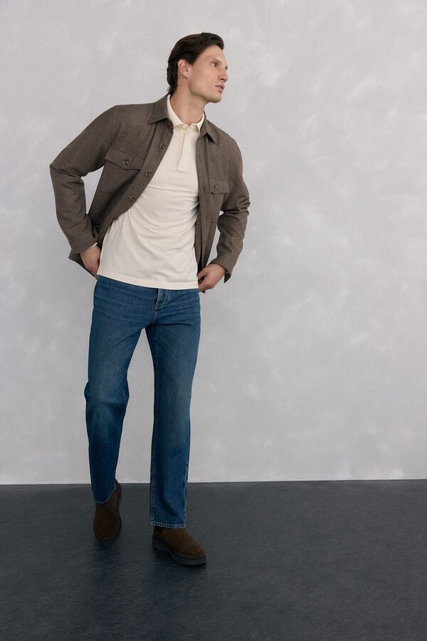 Pedro del Hierro Basic long sleeve polo shirt Ecru