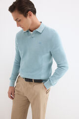 Pedro del Hierro Cotton ribbed long sleeve polo jumper Blue
