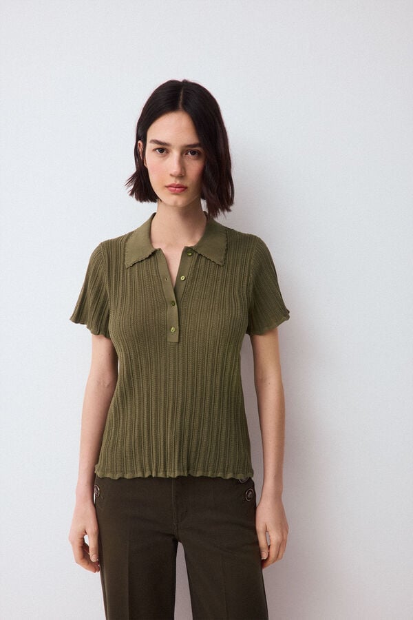 Pedro del Hierro Polo neck structure short sleeve jumper Green