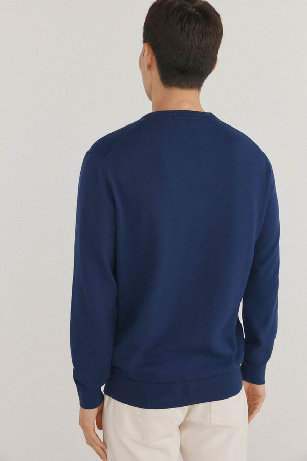 Pedro del Hierro gola de malha fina de algodão premium com bico Azul