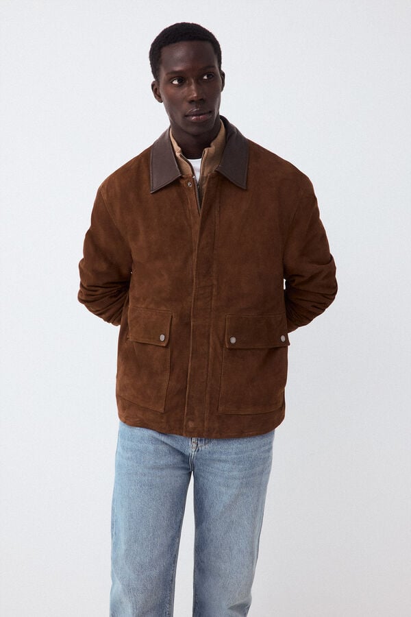 Pedro del Hierro Leather jacket Brown