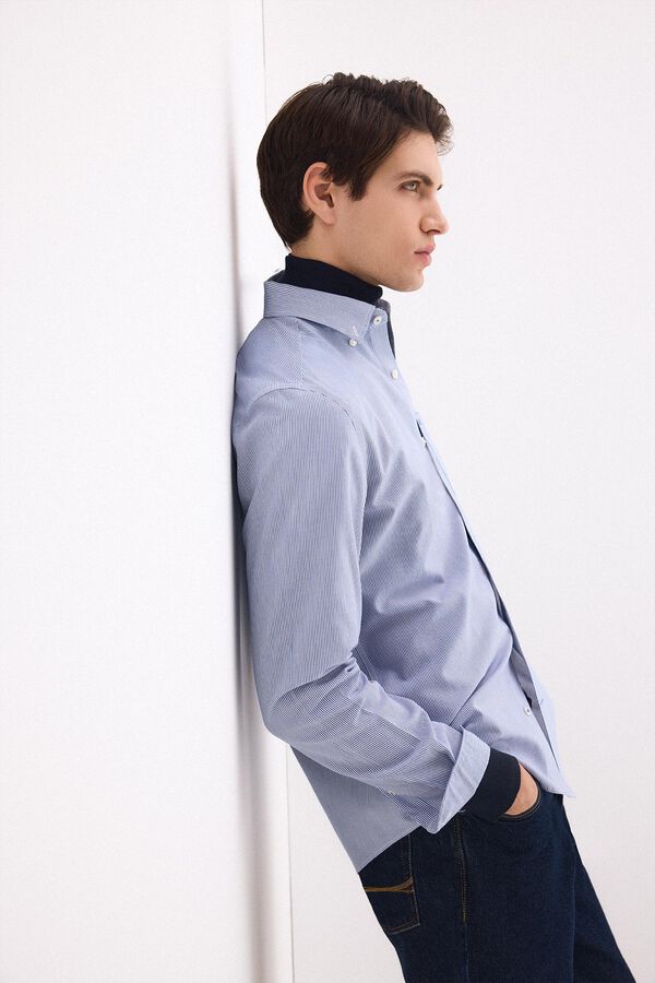 Pedro del Hierro Non iron stain-resistant striped shirt Blue