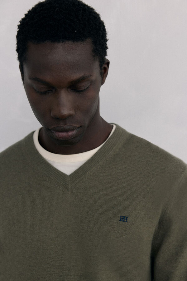 Pedro del Hierro Merino wool and cashmere V neck Green