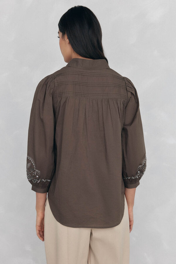 Pedro del Hierro Plain wide embroidered blouse Green