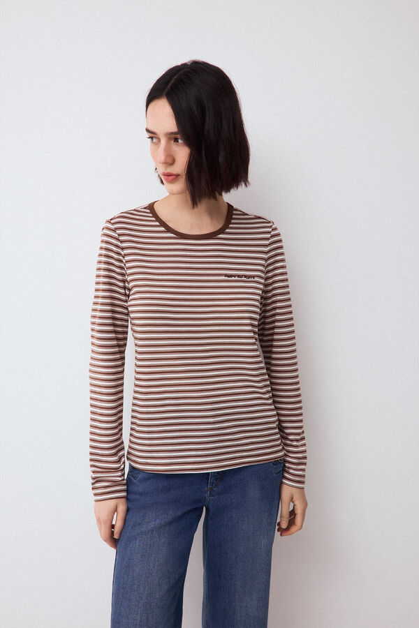 Pedro del Hierro Long-sleeved striped t-shirt Brown