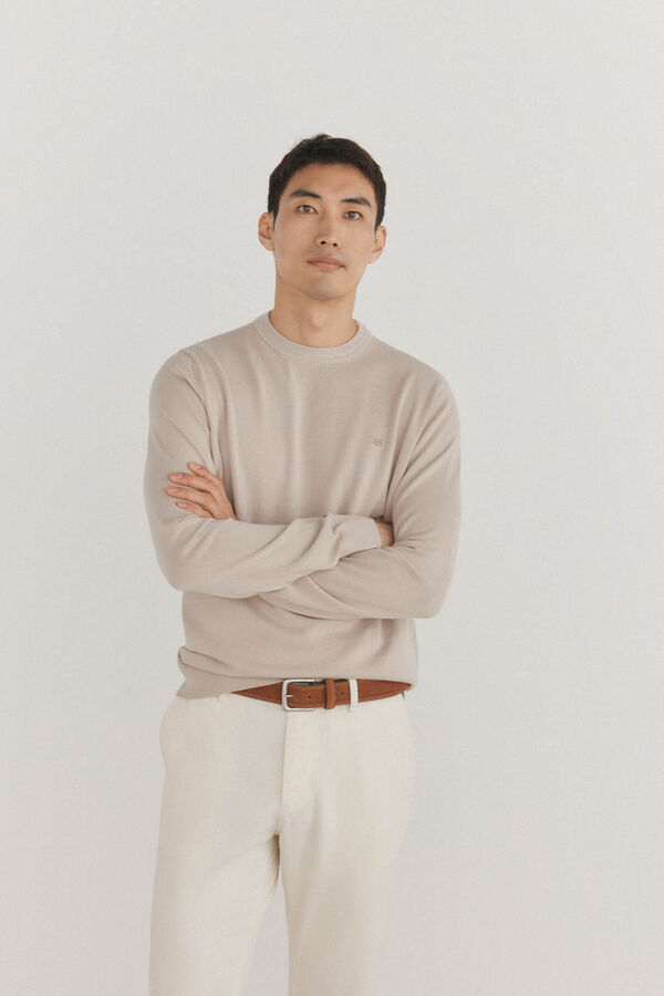 Pedro del Hierro Fine premium cotton round neck sweater Beige
