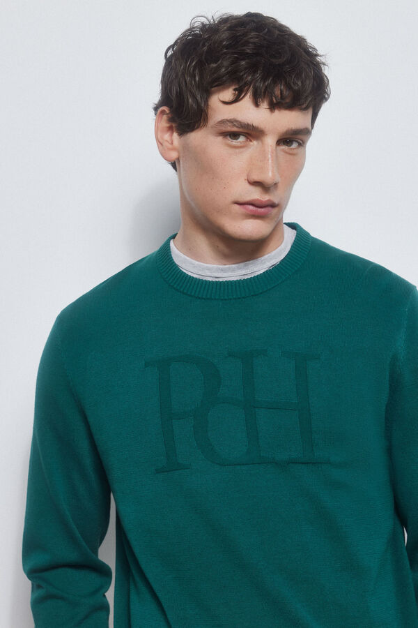 Pedro del Hierro Fine jersey-knit cotton big logo sweater  Green