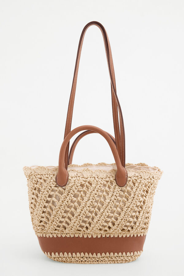 Pedro del Hierro Raffia-effect braided logo basket bag Ecru