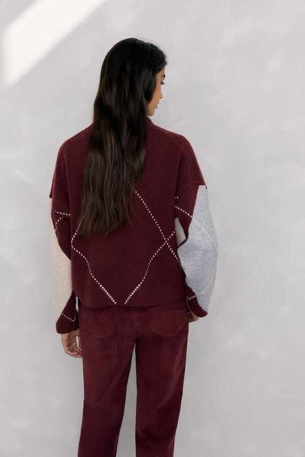 Pedro del Hierro Jersey jacquard de rombos Burdeos