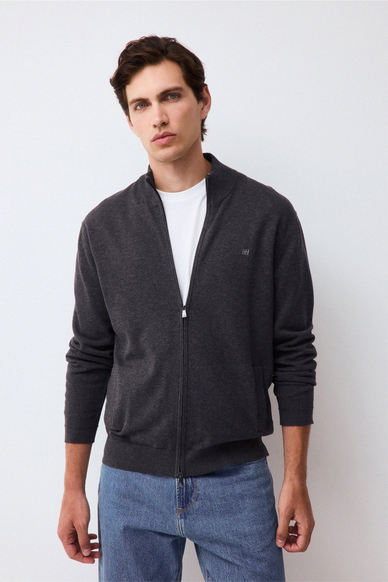 Pedro del Hierro Fine premium cotton zip fastening cardigan