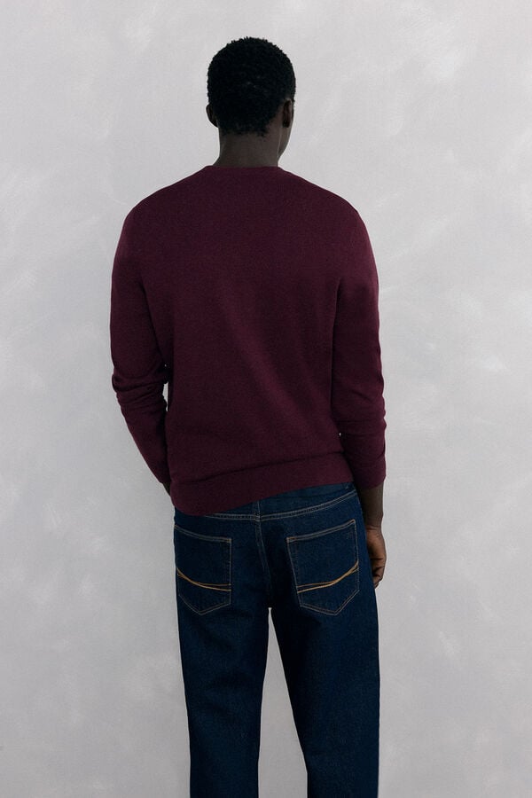 Pedro del Hierro Merino wool and cashmere crew neck sweater Burgundy