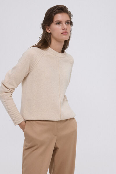 Pedro del Hierro Crew neck sweater with central seam Beige