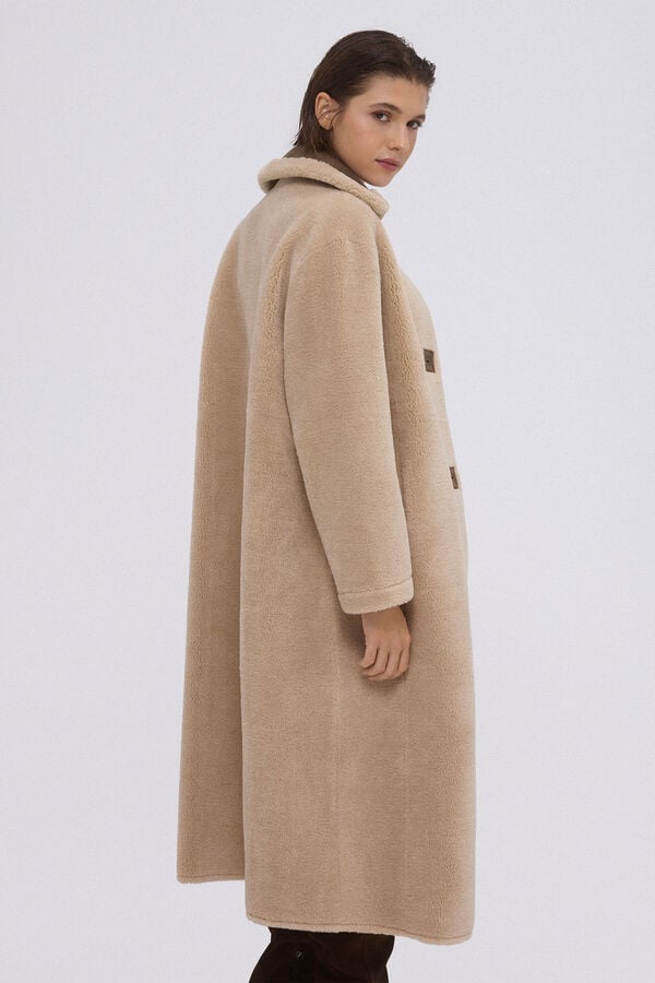 Pedro del Hierro Long reversible faux shearling coat Beige