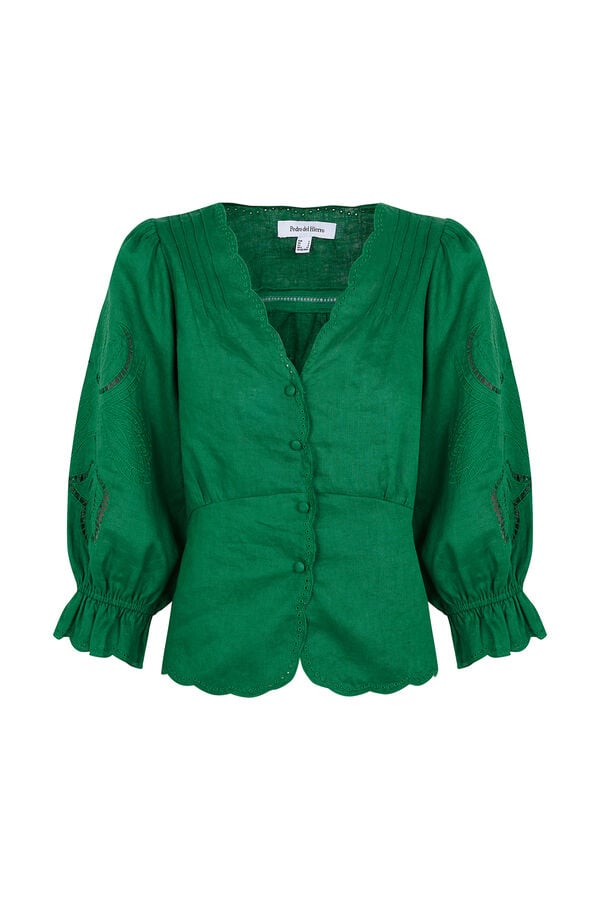 Pedro del Hierro Embroidered linen blouse Green