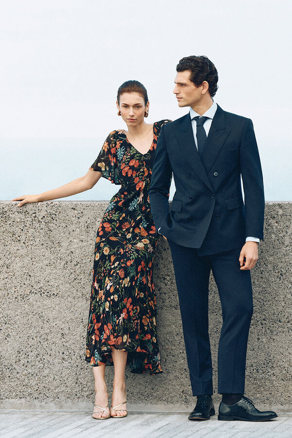 Pedro del Hierro Vestido largo estampado cortes Azul