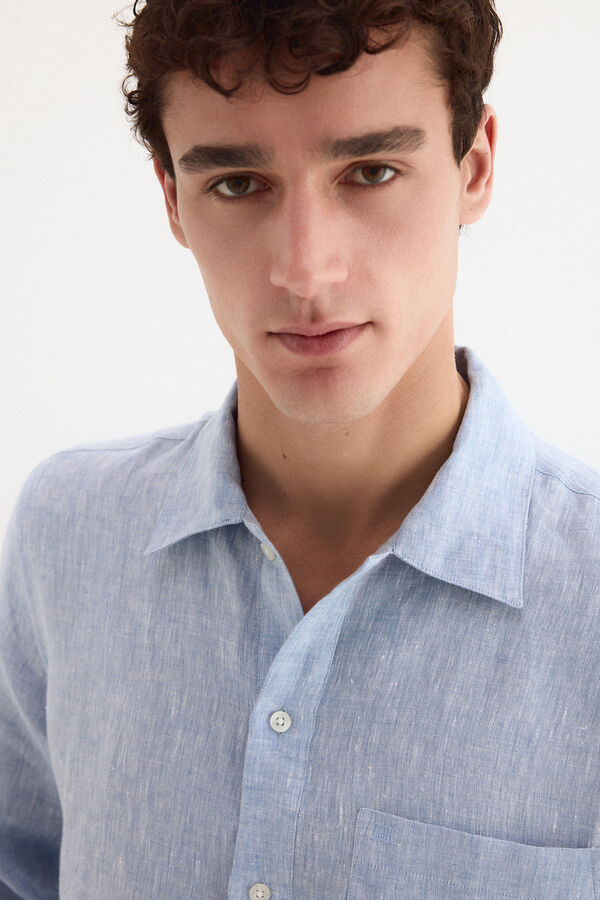 Pedro del Hierro Plain linen T-shirt Blue