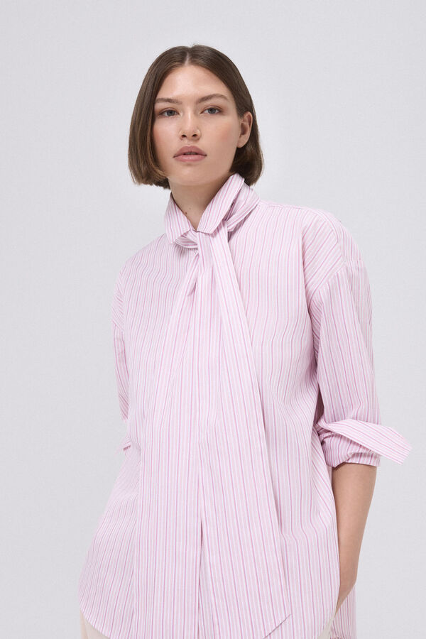 Pedro del Hierro Camisa popelin rayas lazo Rosa