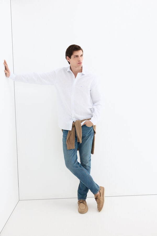 Pedro del Hierro Linen striped easy-iron dress shirt Blue