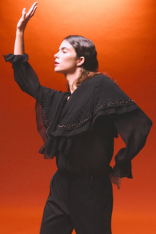 Pedro del Hierro Embroidered cape blouse Black