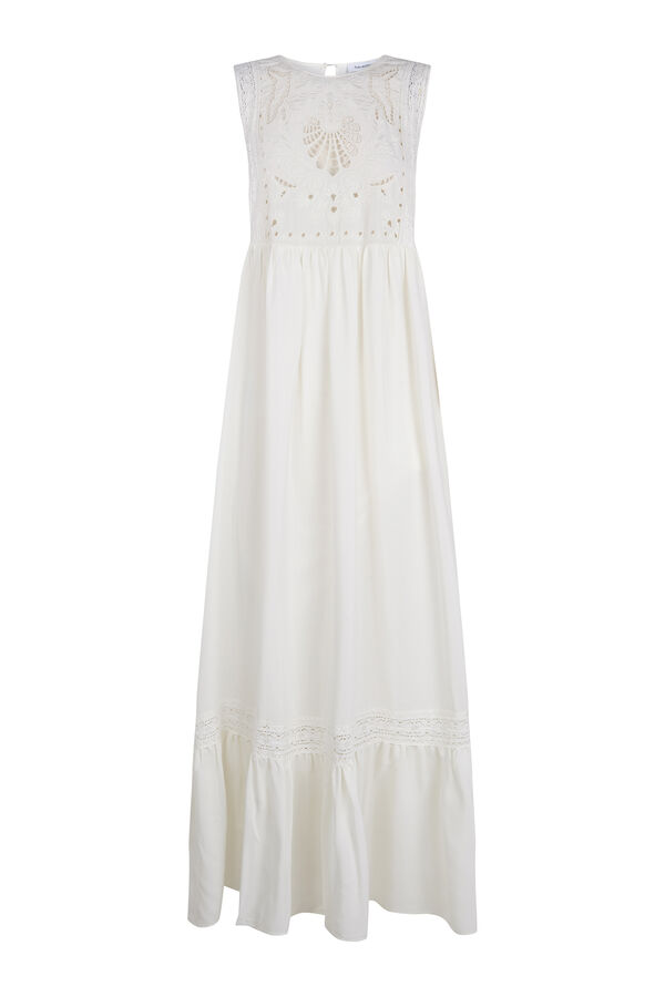 Pedro del Hierro Vestido rom&acirc;ntico bordado Branco