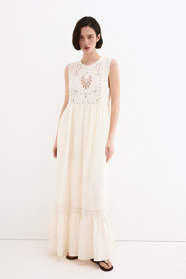 Pedro del Hierro Vestido rom&acirc;ntico bordado Branco