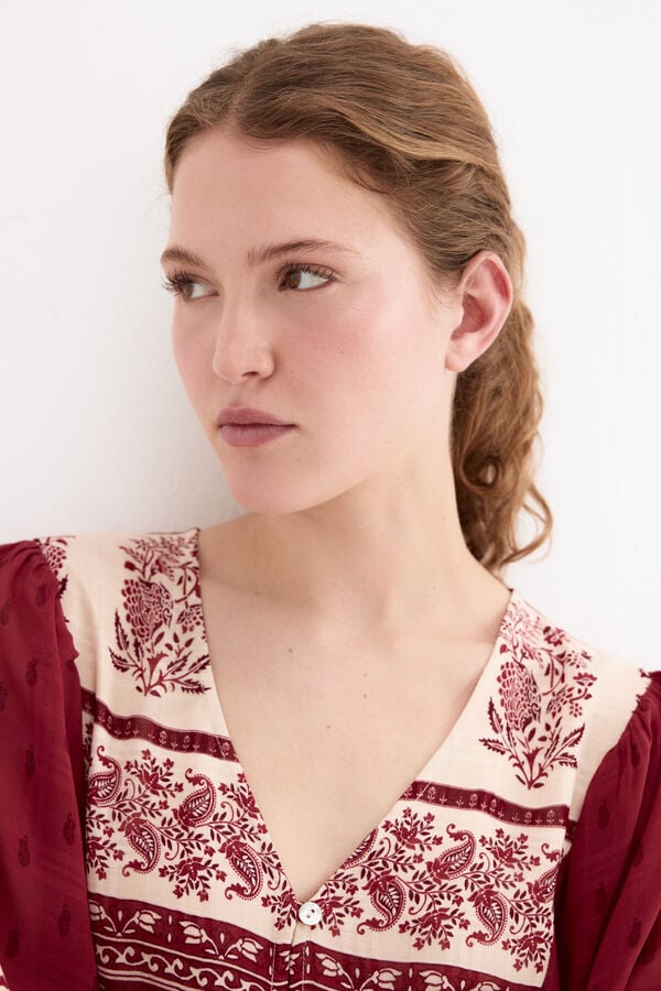 Pedro del Hierro Blusa estampados combinados Bordeaux